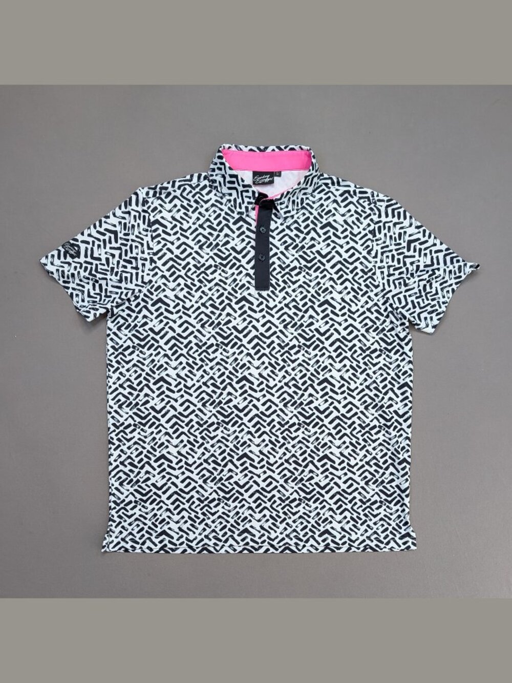 Sunday Swagger Black White Geometric Golf Polo Shirt Large